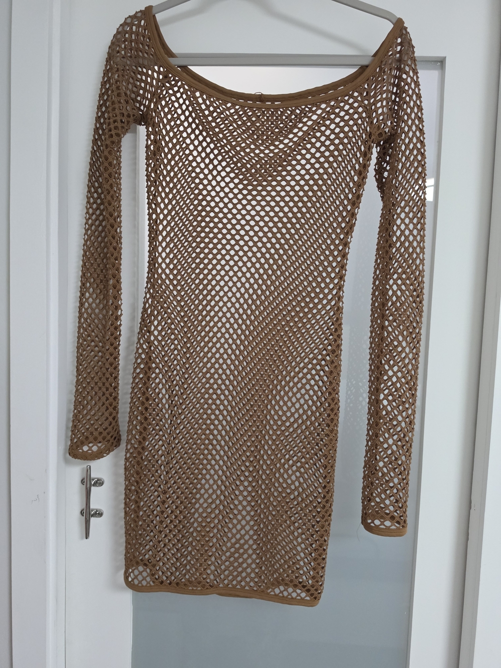 Fashion Nova Brown Crochet Long-Sleeve Mesh Dress - Picture 8 of 8